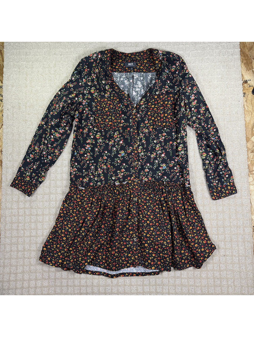 Maeve Anthropologie floral drop waist button front dress 10